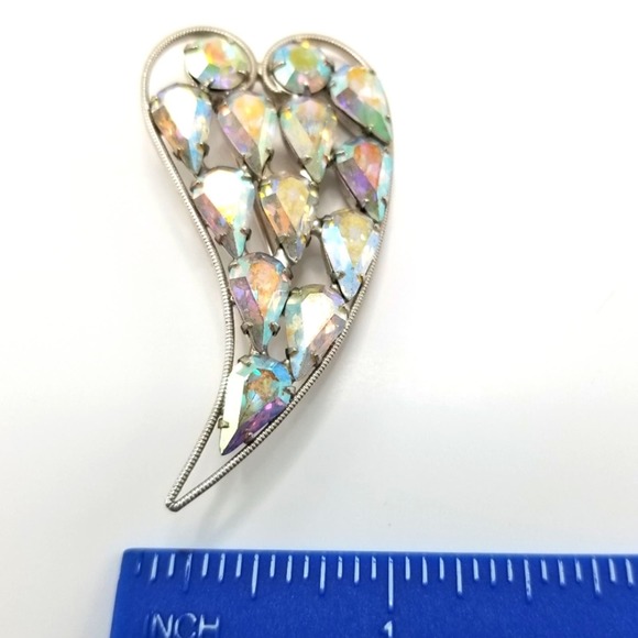 VTG b. david Signed Heart Shaped Silver-tone Brooch Pin Aurora Borealis Stones - Picture 3 of 8
